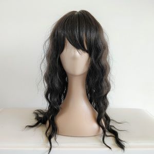 20" Black Loose Wave Monofilament Wig with Bangs
